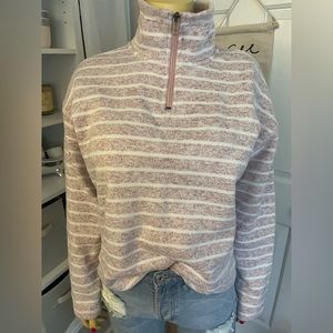 A pink and white striped zip-up crewneck!